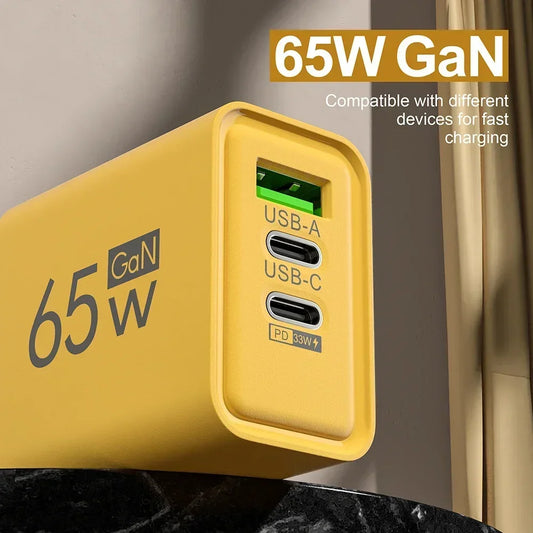 65W 3 Ports GaN USB PD Mobile Phone Chargers USB C To Type C High-speed Charging