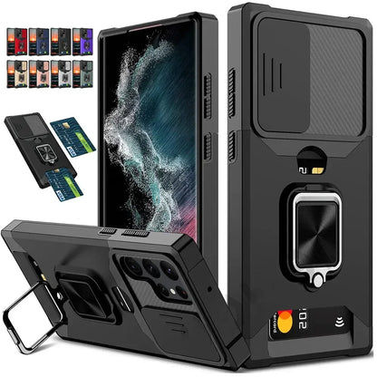 Armor Kickstand Case For Samsung Galaxy Card Slot Wallet Ring Holder