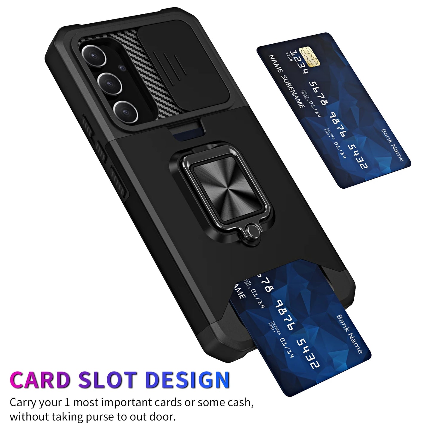 Armor Kickstand Case For Samsung Galaxy Card Slot Wallet Ring Holder